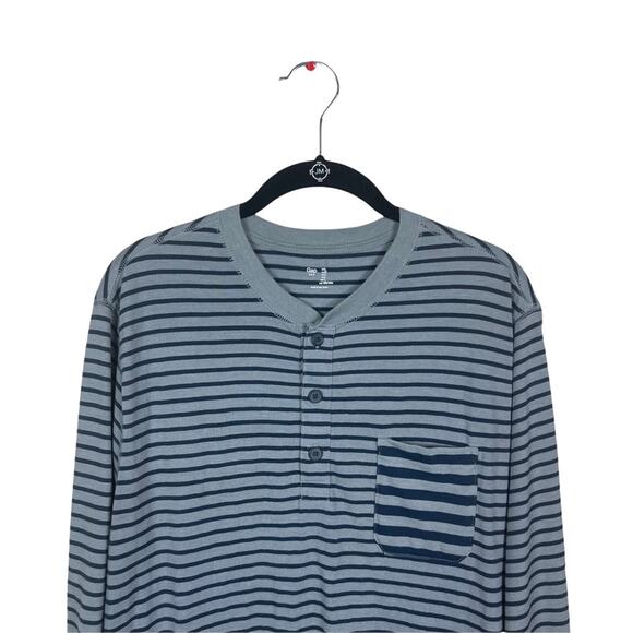 Gap Striped Knit Long Sleeve 3 Button Henley Gray Navy Large - Picture 2 of 8